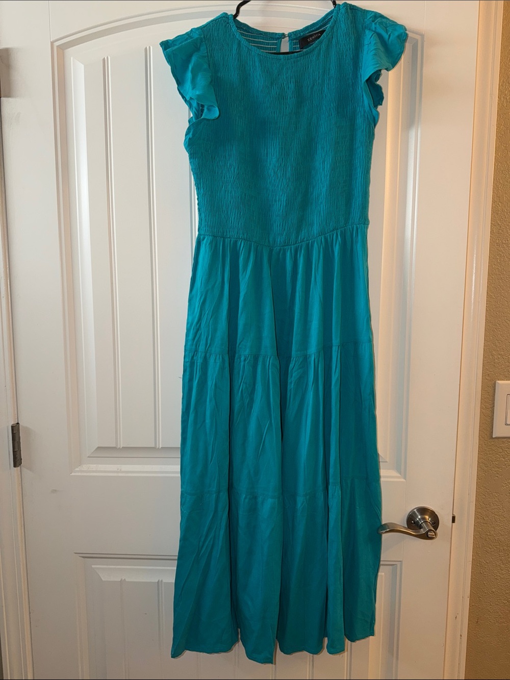Zesica Women’s Teal Tiered Maxi Dress with Flutter Sleeves